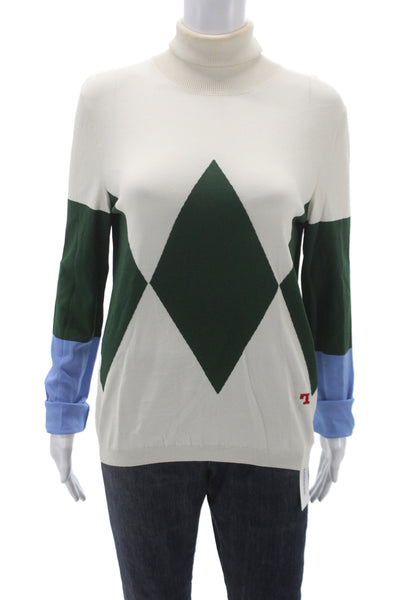 Tory Burch Womens Blue Argyle Turtleneck Pullover Long Sleeve Size M