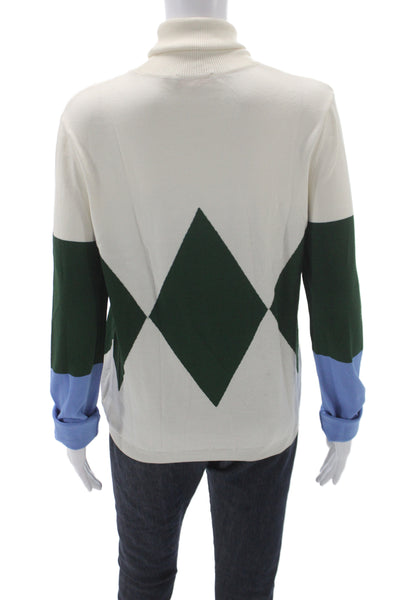 Tory Burch Womens Blue Argyle Turtleneck Pullover Long Sleeve Size M