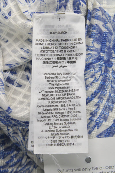 Tory Burch Women Blue Animal Print Collared Tunic Blouse 3/4 Sleeve Size 6
