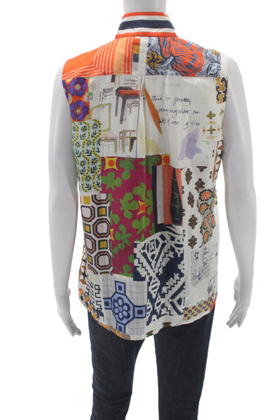 Tory Burch Womens Multicolor Silk Tunic Blouse Sleeveless Tie Neck Size 6