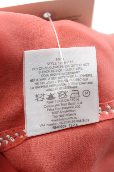 Tory Burch Womens Silk Geometric Orange Tunic Long Sleeve Tie Neck Size 8