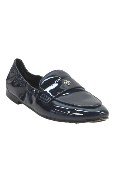 Tory Burch Womens Leather Logo Slip On Flats Blue Size 6.5