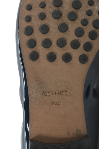 Tory Burch Womens Leather Logo Slip On Flats Blue Size 6.5
