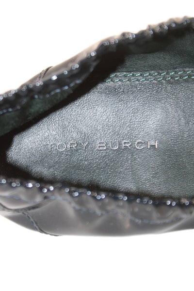 Tory Burch Womens Leather Logo Slip On Flats Blue Size 6.5