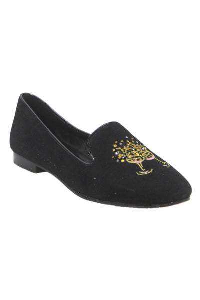 Kate Spade Womens Leather Suede Champagne Glass Slip On Shoes Black Size 7