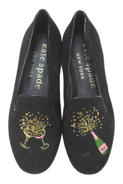 Kate Spade Womens Leather Suede Champagne Glass Slip On Shoes Black Size 7