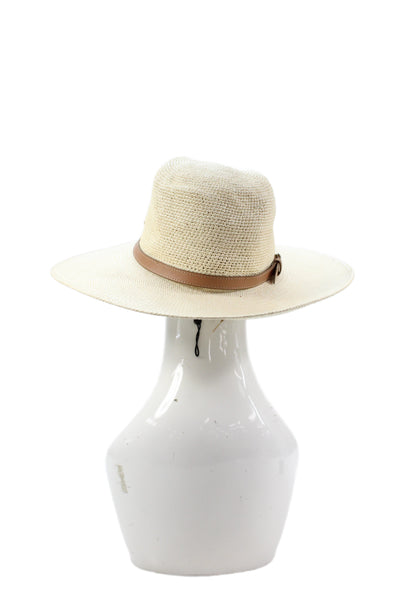 Helen Kaminski Womens Leather Buckle Strap Woven Wide Brim Hat Beige One Size