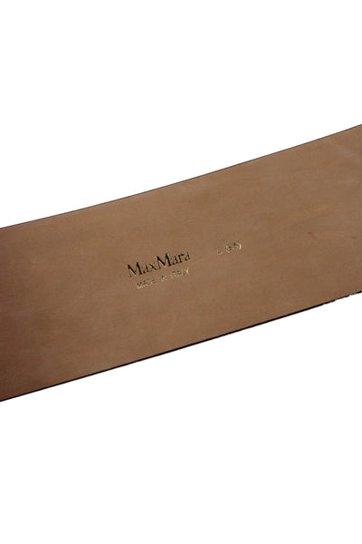 Max Mara Womens Wide Width Ostrich Skin Buckle Belt Brown Gold Tone Size Large