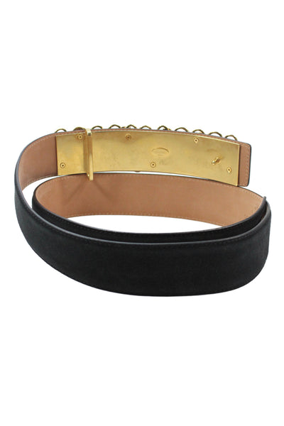 Sonia Petroff Womens Medium Width Jeweled Suede Belt Black Gold Tone Large