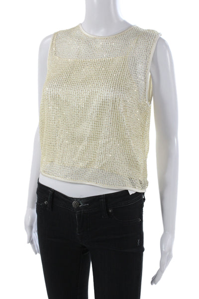 Peserico Women Cropped Sequined Sleeveless Viscose Tank Round Neck Size 42