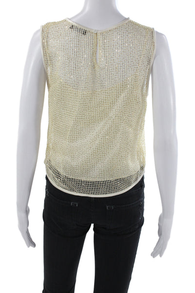 Peserico Women Cropped Sequined Sleeveless Viscose Tank Round Neck Size 42
