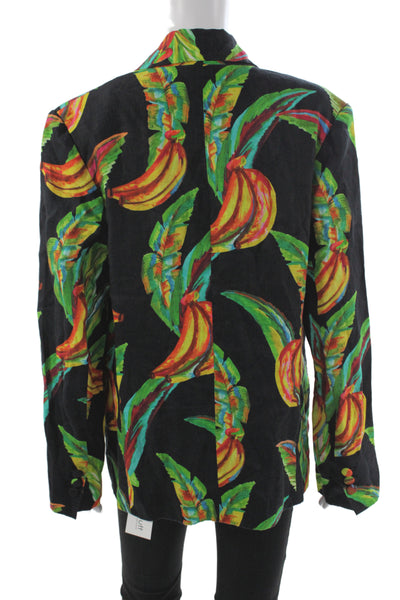 Farm Rio Women Basic Jacket Black Floral Linen Button Long Sleeve Size M