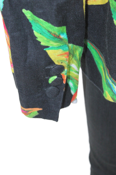 Farm Rio Women Basic Jacket Black Floral Linen Button Long Sleeve Size M