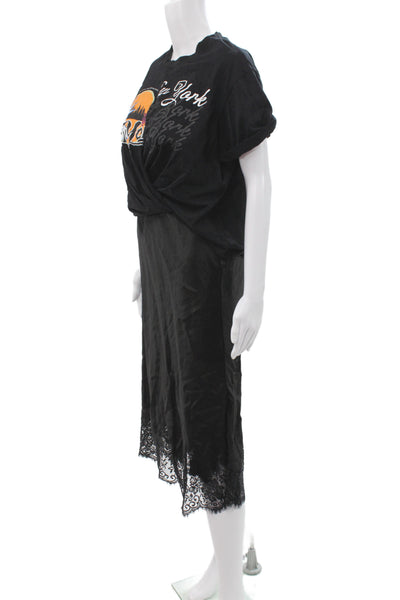 3.1 Phillip Lim Women T-Shirt Dress Black Cotton Crew Neck Short Sleeve Size S