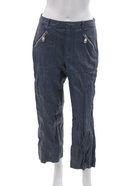 Cinq à Sept Women Cropped Pants Blue Coated Viscose Size 8