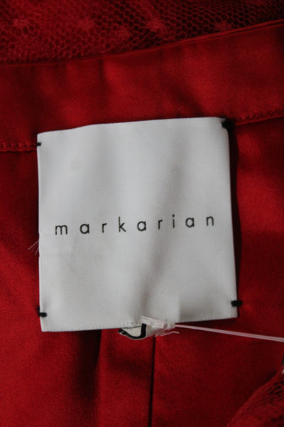 Markarian Women Sheath Dress Red Silk High Neck Long Sleeve Polka Dot Size 0