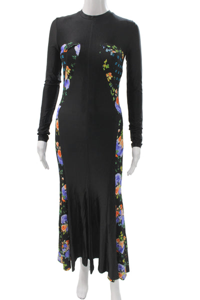 Rabanne Womens Maxi Floral Black Viscose Long Sleeve Dress Size 34