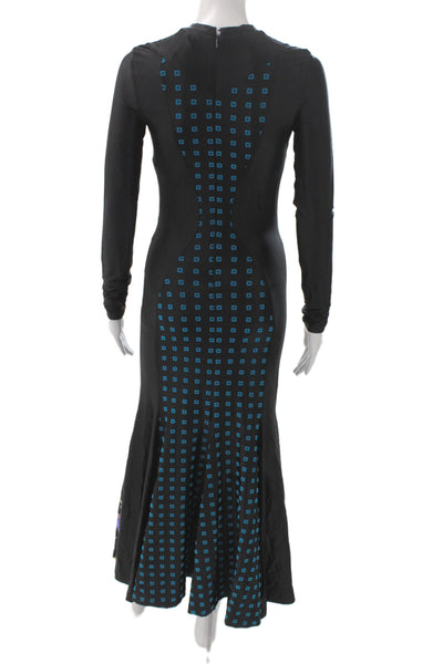 Rabanne Womens Maxi Floral Black Viscose Long Sleeve Dress Size 34