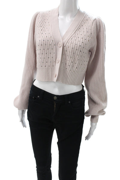 Love Shack Fancy Women Cardigan Pink V-Neck Long Sleeve Sparkly Size S