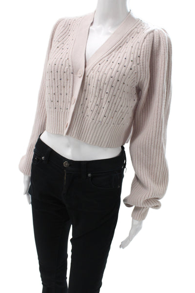 Love Shack Fancy Women Cardigan Pink V-Neck Long Sleeve Sparkly Size S