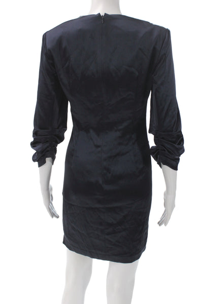 Cinq à Sept Womens Sheath Long Sleeve Cocktail Mini Dress Black Satin Size 4
