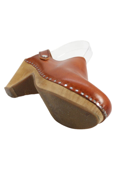 Isabel Marant Womens Leather Slinbacks Wooden Clog Mules Shoes Brown Size 8