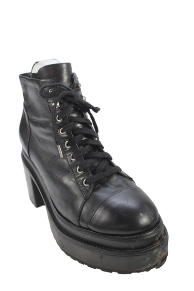 Cult Gaia Womens Leather Cap Toe Platform Block Heels Lace Up Shoes Black Size 8