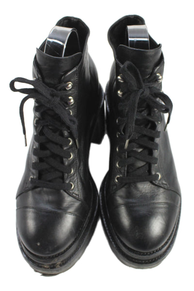 Cult Gaia Womens Leather Cap Toe Platform Block Heels Lace Up Shoes Black Size 8