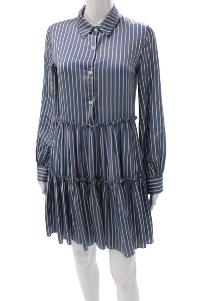 Maje Women Shirt Dress Blue Collared Long Sleeve Striped Viscose Size 1