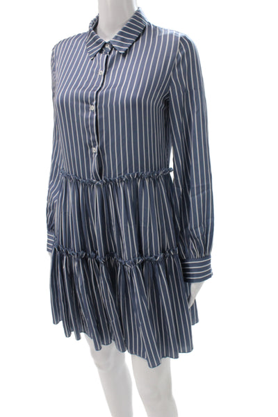 Maje Women Shirt Dress Blue Collared Long Sleeve Striped Viscose Size 1