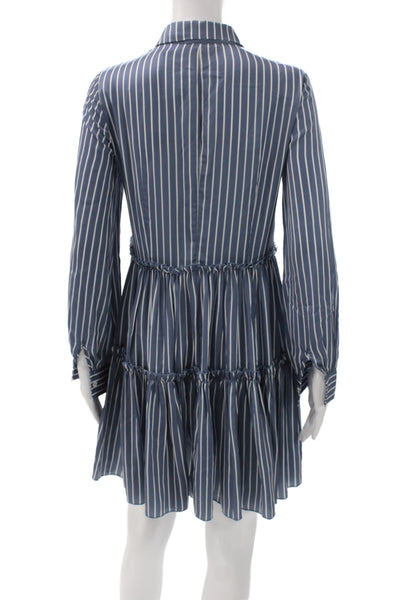 Maje Women Shirt Dress Blue Collared Long Sleeve Striped Viscose Size 1