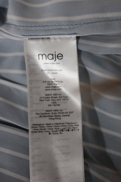 Maje Women Shirt Dress Blue Collared Long Sleeve Striped Viscose Size 1