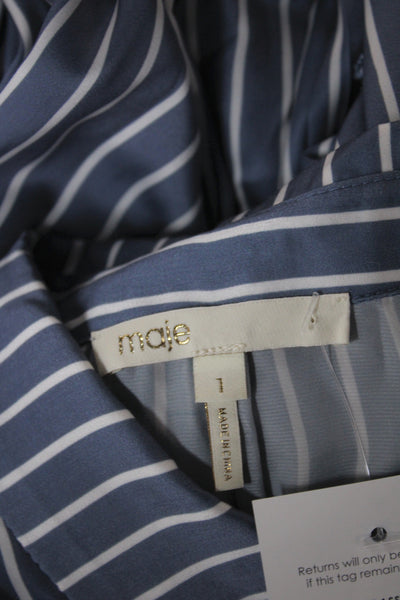 Maje Women Shirt Dress Blue Collared Long Sleeve Striped Viscose Size 1