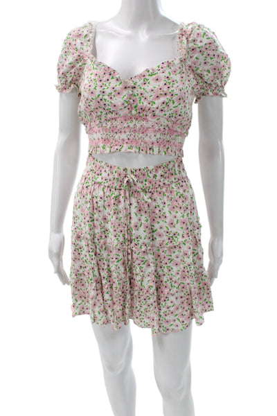 Alice + Olivia Women Floral Viscose Sweetheart Set Pink Short Skirt Size 6