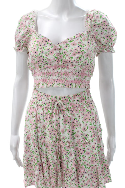 Alice + Olivia Women Floral Viscose Sweetheart Set Pink Short Skirt Size 6