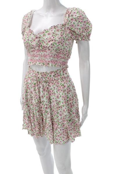 Alice + Olivia Women Floral Viscose Sweetheart Set Pink Short Skirt Size 6