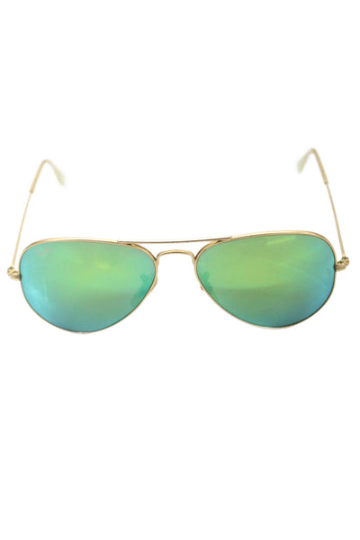 Ray Ban Womens Metal Aviator Round Frame Sunglasses Gold Green 135mm