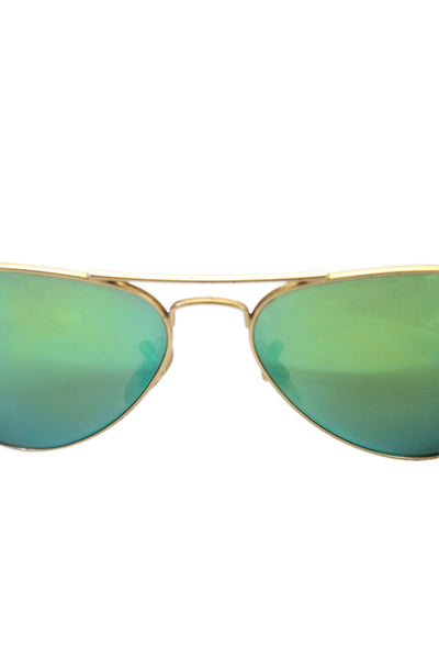 Ray Ban Womens Metal Aviator Round Frame Sunglasses Gold Green 135mm