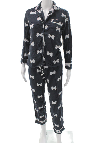 Kate Spade New York Womens Bow Print Pajama Set Navy Blue White Size Extra Small