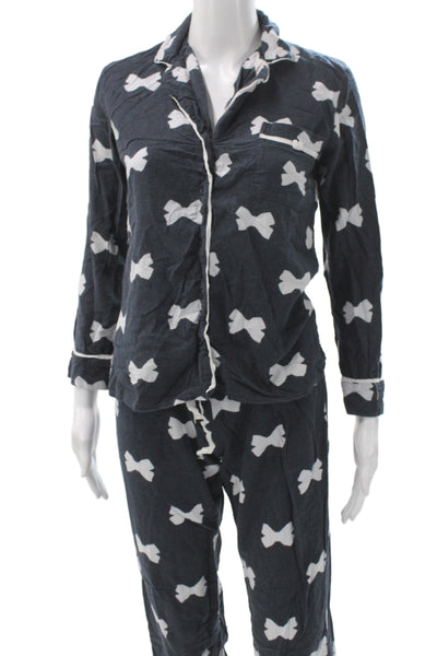 Kate Spade New York Womens Bow Print Pajama Set Navy Blue White Size Extra Small