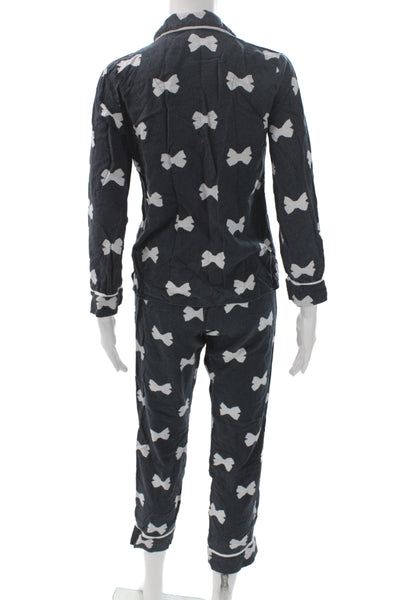 Kate Spade New York Womens Bow Print Pajama Set Navy Blue White Size Extra Small