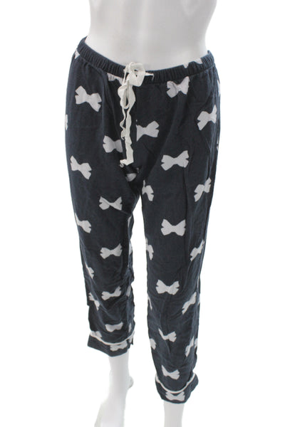 Kate Spade New York Womens Bow Print Pajama Set Navy Blue White Size Extra Small