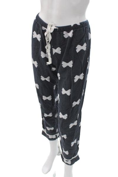Kate Spade New York Womens Bow Print Pajama Set Navy Blue White Size Extra Small