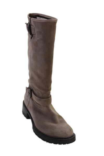 Fendi Womens Suede Belted Mid Calf Boots Sand Beige Size 36 6