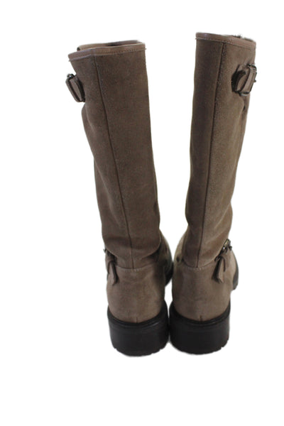 Fendi Womens Suede Belted Mid Calf Boots Sand Beige Size 36 6