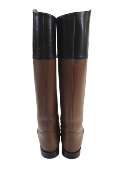 Chanel Womens Leather Cap Toe Knee High Riding Boots Brown Black Size 36.5 6.5