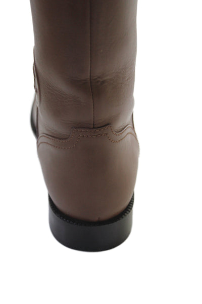 Chanel Womens Leather Cap Toe Knee High Riding Boots Brown Black Size 36.5 6.5