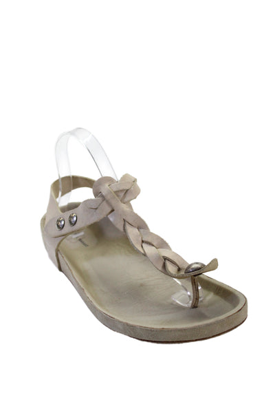 Isabel Marant Womens Leather Thong Ankle Strap Sandals Beige Size 10