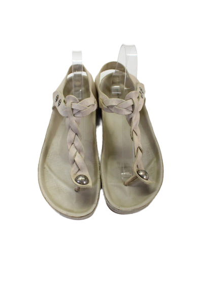 Isabel Marant Womens Leather Thong Ankle Strap Sandals Beige Size 10