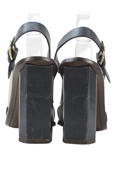 Tory Burch Women's Leather Block Heel Colorblock Slingback Sandals Size 8.5